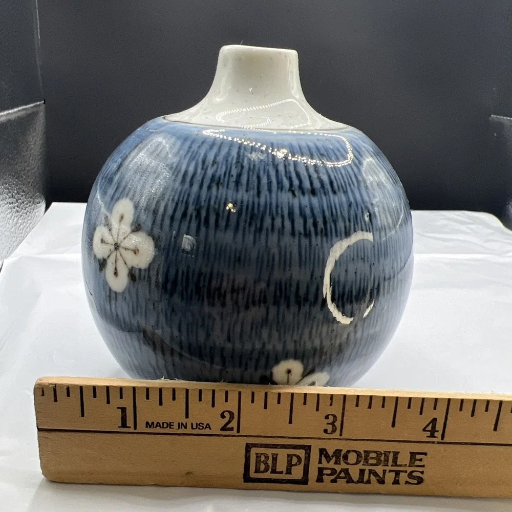 VTG Otagiri OMC Japan Blue Ceramic Bud Vase Weed Pot 4.5